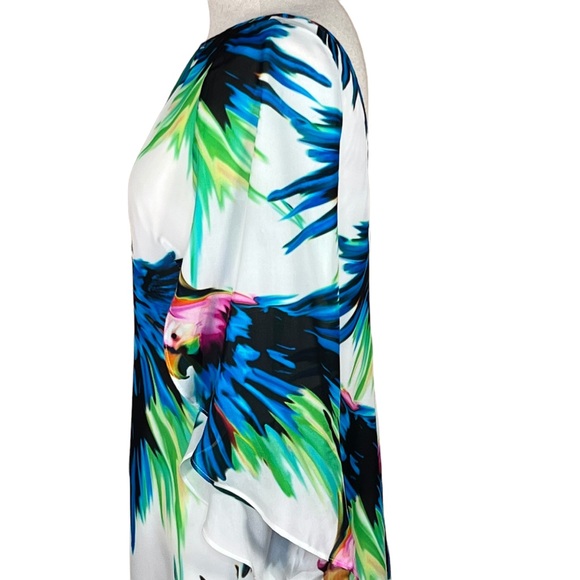 Milly Gorgeous Silk Parrot Dress With Butterfly Sleeves Vibrant Colors Lined 4 - Picture 8 of 16